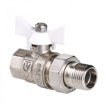Кран шар. BASE с полусгоном 1/2" вн.-нар. белая рукоятка VT.227.NW.04