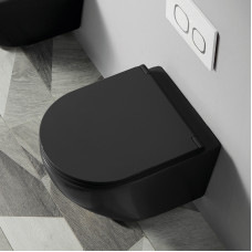 Унитаз подвесной Azario Grado 490х370х360 безободковый с сиденьем микролифт, черный матовый (AZ-0046-MB)